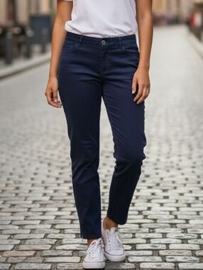 Vintage EXPRESS ( 8 ) Women's Navy Blue Ankle Zip Straight Leg Trousers